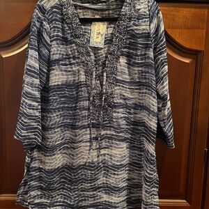 Beaded Swimsuit Coverup or Sheer Tunic Top NWT